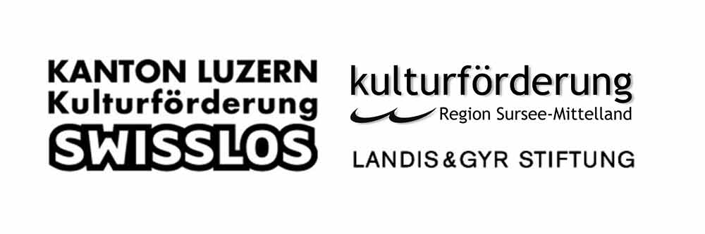 Logos Kanton Luzern Kulturf&ouml;rderung, Swisslos, Kulturf&ouml;rderung Region Sursee-Mittelland und Landis&Gyr Stiftung